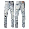 Luxusmarke Designer Herren Lila Jeans Denim Lochhose Stickerei Hose US Größe 28-40