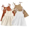 Girl Dresses Summer Cute Girls Solid Color Slip Dress Princess Kids Sleeveless Linen Cotton Baby Clothing For Beach Costumes 1-6T