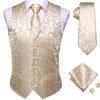 Gilets pour hommes Champagne Soie Mens Gilet Cravate Set Mode Paisley Jacquard Western Gilet Cravate Hanky Boutons De Manchette De Mariage Cadeau D'affaires Hi-Tie