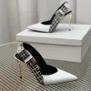 Heels dress shoes designer sandals cowhide Printed buckle slingbacks stiletto pointed toes Pumps 9.5cm high heeled sandal 35-42 Metal heel womens Designers shoe