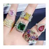 Luxur Crystal Zircon Stone Rings Real Gold Plate Colorf Zirconia Finger Heavy Industry Micro Pave S925 Sier Gemstone Jewelry Drop de OT5WK