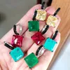 KQDance 925 Sterling Gümüş ile 12mm Kare Siyah Pembe Sarı Kırmızı Mavi Taş Laboratuar Elmas Ruby Emerald Damla Küpe Kadınlar 240113