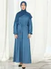 Etnik Giyim Kemerli Kadınlar İçin Katı Abaya İslam Saten Müslüman Elbise Günlük Abayas İç Elbiseler Dubai Mütevazı Mıh