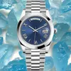 AAA för Designer Menwatch Women Relojes 36mm Blue Face Automatisk topp 41mm rörelse Klockor Rostfritt stål Montre Watch Dhgate med Box 8456