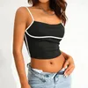 Kvinnors tankar Kvinnor Camis Crop Tops Summerkläder Basic Spaghetti Strap Square Neck Contrast Color Camisole Sexig klubb