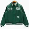 Herrkvinnor Bomber Designer Baseballjacka Autumn Winter Leather Zipper Jackor Broderi Windbreaker Outdoor Men White Green Veste