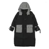 Trench da donna Parka invernale Piumino in cotone Giubbotto lungo nero moda casual Parka con cappuccio Abbigliamento caldo imbottito in cotone sciolto