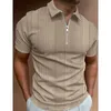 Polos masculinos verão cor sólida listrado moda manga curta polo camisas homem high street casual inglaterra zíper y2k pullovers all-match