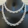 Flooded Out Moissanite Diamond Solid 925 Sterling Silver Mens Byzantine Link Chain Iced Thick