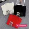 女性のTシャツ夏半袖Tシャツ女性ウールニットセーター3D刺繍ラウンドネックTシャツMIUデザイナーTシャツ女性プルオーバーティーMWJO