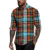 Men's T Shirts Spring Summer Casual Plaid Print Lapel Long Sleeve Shirt Top Clothing Big Size Outer Clothes For Men