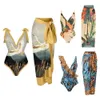 1 Set Women Monokini Printed Pasek Bez pleców vintage retro basen w poliester Lady Beach Monokini z długimi sukienkami Surf Clothi 240112