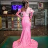 Luxury Fuchsia Aso Ebi Prom Dresses for Special Occasions Illusion Tulle Mermaid Long SLeeves Beaded Lace Formal Evening Dresses Elegant Birthday Party Dress NL538