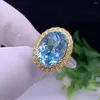 Clusterringen Est natuurlijke hemelsblauwe topaas 10 14 mm edelsteen ring sieraden voor vrouw echt zilveren bruiloftsfeest