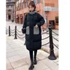 Trench da donna Parka invernale Piumino in cotone Giubbotto lungo nero moda casual Parka con cappuccio Abbigliamento caldo imbottito in cotone sciolto