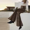 Pantalones acampanados con estampado de leopardo para mujer, cintura alta elástica, populares, europeos y americanos, primavera 2024