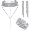 Collana orecchini set gioielli da donna in cristallo da sposa strass braccialetto girocollo ciondola