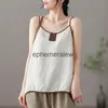 Women's Tanks Camis Women Cotton Linen Vintage Harajuku Chic Tops Lady Embroidered Vest Sleeveless Bottoming Slingephemeralew1