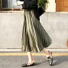 Skirts Harajuku Velvet Black Womens Silver Sexy Soild Casual Party Maxi Skirt 2024 Fall Winter Women's High Waist Pleated