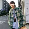 Privathänkare Green Woolen Plaid Shirt Coat Men's Loose Korean förtjockad långärmad manlig avslappnad blusar unisex modekläder 240112