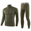 Men's Thermal Underwear Outdoor Military Clothes Sports Soldier Fitness Camping Fleece Set Men Collar Tactical Compression Stand Esdy