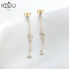 Iogou Real 3mm D VVS1 Long Drop Stud örhängen för kvinnor 925 Silver Bezel Set Chain Tassel Earring Accessories Jewelry 240112