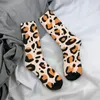 Meias masculinas feliz engraçado marrom claro leopardo mancha textura meia poliéster padrões de pele animal gráfico primavera outono inverno