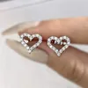 Diamondworld Diamond Love Heart Stud Earrings for Women Gift Real 925 Sterling Silver Wedding Fine Jewelry 240112