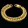 Bracelet à maillons cubains pour hommes, bijoux Punk doré, grande chaîne à maillons, en or jaune 14 carats