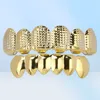 Nytt 18K Real Gold Plated Punk Hip Hop Teeth Grillz Dental Mouth Fang Grills Up Bottom Tooth Cap Cosplay Party Rapper Jewelry Gifts9096031