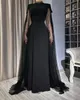 Hals Vintage Zwarte Hoge Avondjurken met Kant Kaapmouwen Tot de grond A-lijn Elegant Arabisch Dubai Galajurk Formele Ocn-jurk voor dames 2024 rabic