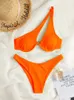 Conjunto de Bikini de un hombro, Bikinis sexis, trajes de baño recortados, traje de baño de 2 piezas para mujer, Biquini, trajes de baño de verano, Push Up, playa 240112