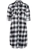 Plus Size Elegant Spring Autumn Maxi Shirt Women Long Rolling Sleeve Black White Checked Dress Loose Plaid 6XL 7XL 240112