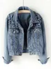 Damesjassen Mode Denim Jasje Dames Jean Casual Vintage Uitloper Top Kralen Blauw Zwart Wit Los Oversize