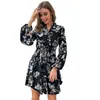 Amazon's independent website source of cross-border new products, European and American black retro women's long sleeved printed dresses, autumn and winter