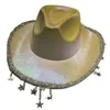 Berets Handmade Wedding Party Bride Cowboy Hat With Star Beadwork Brim Bridal Western Shinning Fedoras Sunproof Drop