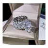 Anéis de casamento espumantes anéis de jóias de luxo conjunto grande corte oval branco topázio cz diamante pedras preciosas mulheres casamento anel de noiva presente gota dhz5k