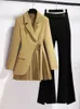 Two Piece Set Women Long Sleeve Irregularity Coat Slit Solid Color Pant Suits Office Sets Elegance In Matching 240112