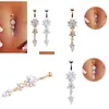 Navel Bell -knappringar Sexig dingle Belly Bars Button Rings Piercing CZ Crystal Flower Body Jewelry Navel Drop Mya30 Leverans DHNVD