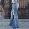 Kvinnors jeans baggy tvätt ren färg hög midja klockbottna byxor stora femme 2024 Autumn retro blossed
