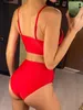 S - XL Sexy V Neck Padded High Waist Bikini Female Swimsuit Women Swimwear Two-pieces Bikini set Bather Bathing Suit Swim V4991 240113