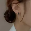 Boucles d'oreilles créoles noires pour femmes, couleur argent classique, tendance, spinelle, bijoux de fiançailles, à la mode, T235