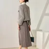 Arbeitskleider im französischen Stil, 2-teiliges Röcke-Set für Damen, langärmliger Woll-Tweed-Mantel und A-Linien-Faltenrock, zweiteiliges Set für Bürodamen