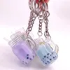 Keychains 5st mini simulering bil nyckelkedja bubbla mjölk te akryl väska dekoration nyckelring kawaii individualiserad kreativ söt