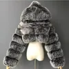 Wysokiej jakości futrzane płaszcze i kurtki dla kobiet puszysty płaszcz górny z kapturem zimowa kurtka futra manteau femme 240112