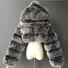 Hochwertige, pelzige, abgeschnittene Kunstpelzmäntel und -jacken für Damen, flauschiger Deckmantel mit Kapuze, Winterpelzjacke, Manteau Femme 240112