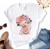 Women's T Shirts Female T-shirt Leopard Bandana Pig Bowknot Sunflower Floral Print Casual Funny 90s Harajuku Girl