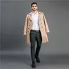 Langer Trenchcoat für Herren, zweireihig, für Frühling und Herbst, Windjacke, Schwarz, Khaki, Revers, England-Stil, geschäftlich unterwegs