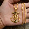 Anker Anhänger für Männer 14k Gelbgold Rudder Collier Jesus Halskette 962