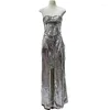 Stage Wear Silver Gray High Waisted Sequin Pants Set Two-Piece Spicy Girl Outfit Jazz Dance Costumes Hip Hop Performance DN17174